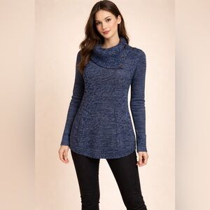 Style & Co Blue Button Cowl Neck Sweater | Size PXL